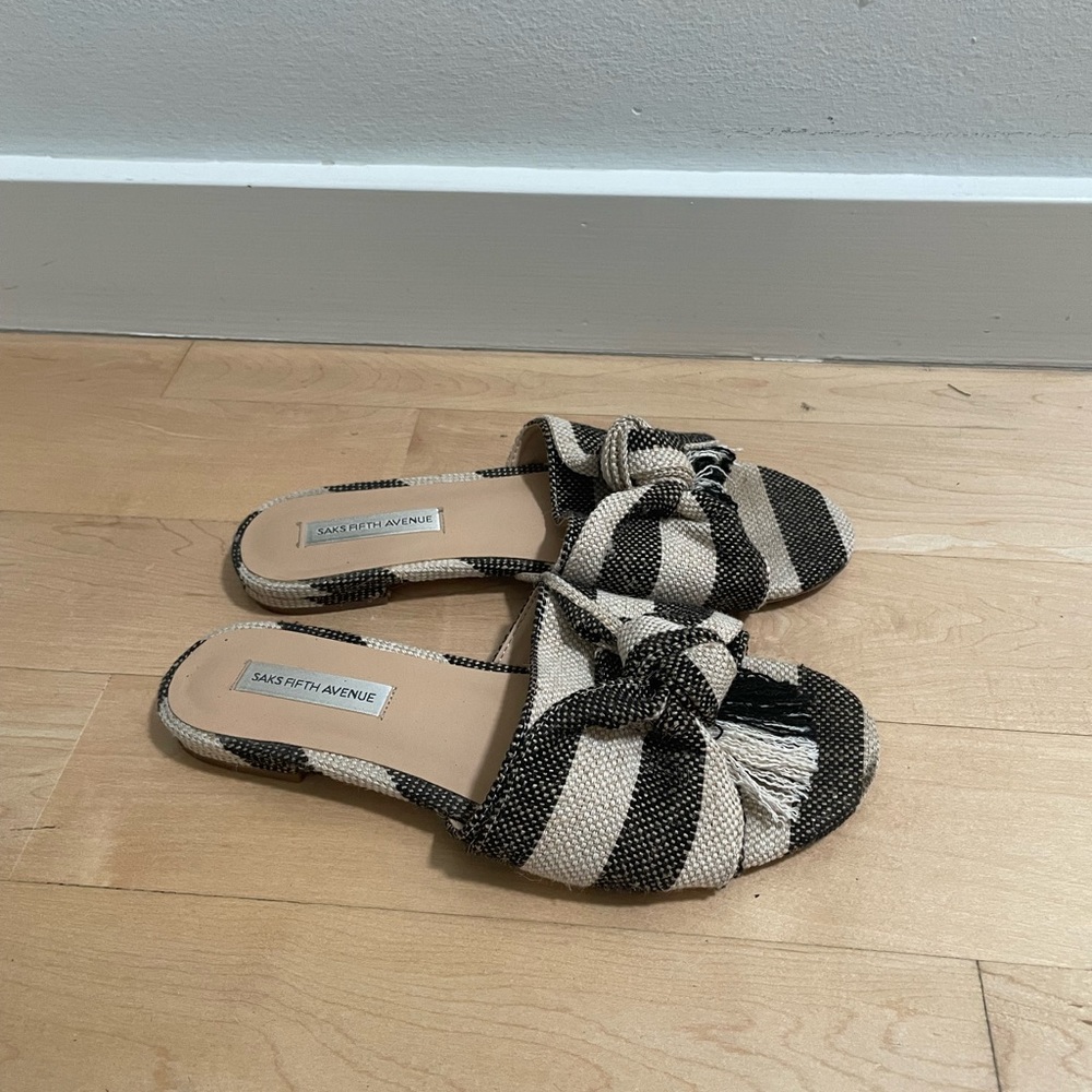 Black & white Saks Fifth Ave Slides